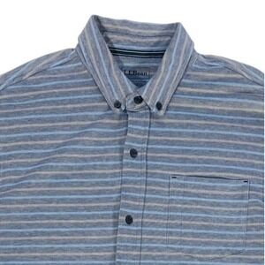 LL Bean Men's Slightly Fitted Slim Stripe Button Down Shirt Blue Gray Casual